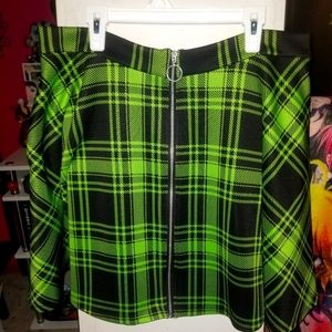 Black & Neon Green Plaid O-Ring Skater Skirt